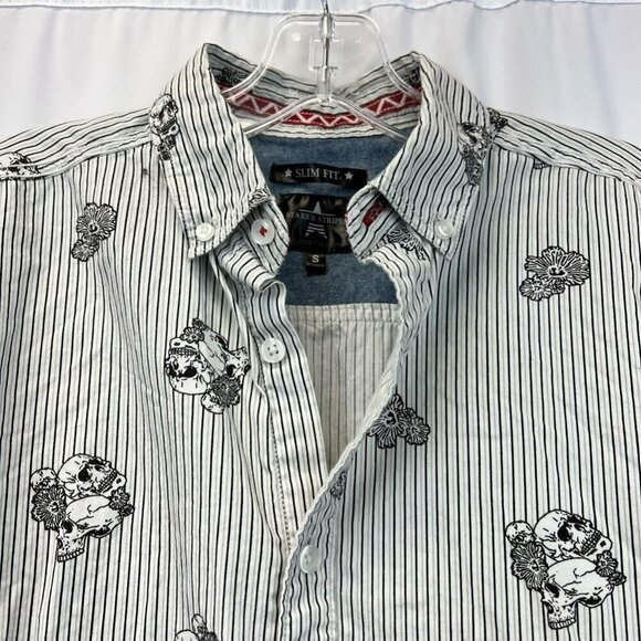 Stars & Stripes Mens Button-Up Shirt Skull/Stripe Long Sleeve Slim Fit S - Picture 5 of 12